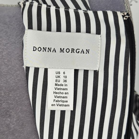 Donna Morgan Dress Womens 6 White Black Stripe Cotton Blend Ruffle Hem Back Zip - Picture 3 of 12